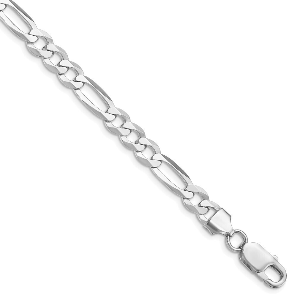 Kazi Luxury Sterling Silver Rhodium-plated 7.5mm Lightweight Flat Figaro Chain